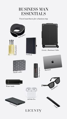 Licenty Business Man Travel Essentials - Elevate Your Business Trip Men's Vision Board, Luggage Essentials, Young Men Haircuts, Man Travel, Classic Life, Gadgets For Men, Guys Grooming