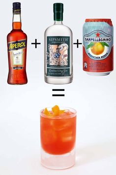 three different types of alcohol are shown in this image, one is orange and the other has