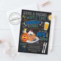 a card with some food and drinks on it