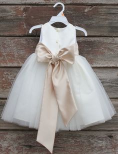 Flower Girl Dresses  IVORY with Champagne FD0FL  Wedding Ivory Flower Girl Dress, Girls Birthday Party Dress, Girl Holiday, Sage Green Bridesmaid Dress, Cheap Flower Girl Dresses, Ivory Flower Girl, Ivory Flower Girl Dresses, Sage Wedding, Wedding Petals