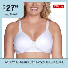 Get the full coverage you need with this women's wireless full-figure bra by Vanity Fair. Made from a 4-way stretch fabric that smooths your back and sides, this bra also provides medium support, is tag-free and has hook-and-eye closures in the back.Bra Type: T-Shirt, Wireless, Full CoverageFeatures: Adjustable Straps, Tag Free, Lace Trim, Stretch Fabric, Back SmoothingClosure Type: Back Closure, Hook & EyeSupport: Medium SupportFiber Content: 78% Nylon, 22% SpandexFabric Description: KnitCup F…