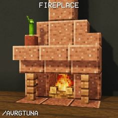 the fireplace is made out of blocks and has a fire place on top of it