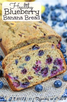 a loaf of blueberry banana bread sitting on top of a table