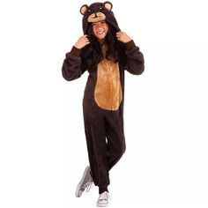 a person in a bear costume standing up