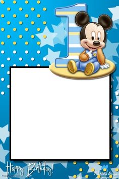 a mickey mouse birthday card with the number one on it