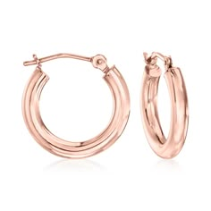 Ross-Simons - 3mm 14kt Rose Gold Hoop Earrings. 1/2". These 14kt rose gold hoop earrings are an essential part of any classic jewelry wardrobe! Wear them with anything from your favorite dress to jeans and a sweater. Hanging length is 1/2". Snap-bar, 14kt rose gold hoop earrings. Hoop Earrings Rose Gold, Classic Rose Gold Hoop Earrings, Classic Hypoallergenic Rose Gold Hoop Earrings, Classic Rose Gold Hoop Earrings For Anniversary, Hypoallergenic Rose Gold Hoop Earrings For Formal Occasions, Hypoallergenic Rose Gold Hoop Earrings For Formal Events, Sweater Hanging, Spooky Basket, Rose Gold Bangle Bracelet