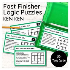 four task cards with the words fast finisher and two matching numbers in them,