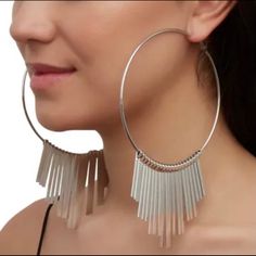 Lever - Omega Back Hoop Earrings Fringe Metallic Final Sale - No Returns Material: All Man-Made Material Fringe Earrings, Final Sale, Silver Gold, Hoop Earrings, Jewelry Earrings, Women Jewelry, Silver, Gold, Color