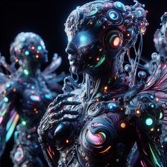 an image of some kind of artwork that looks like people with different colored lights on their body