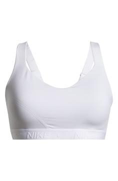 High support and padding minimize movement in this moisture-wicking sports bra, making it ideal for high-intensity workouts and sports. Partially lined Dri-FIT moisture-wicking technology 78% polyester, 22% elastane Machine wash, line dry Imported White Nike Bra, White Sports Bra Top, Sports Bra Png, Sports Bra Aesthetic, Sport Bra Outfits, Nike Sports Bra Women, Nike Bras, Cute Sports Bras, White Workout Top