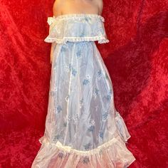 Vintage 70s Dress Gown Blue Floral Design Prairie Style Cottage Core Best For A Small Ties And Zips In The Back Sheer Sleeves Cottage Core Gown, Formal Dance, Vintage Dress 70s, Prairie Style, Cottage Core, Sheer Sleeves, Dance Wear, Vintage 70s, Vintage Ladies