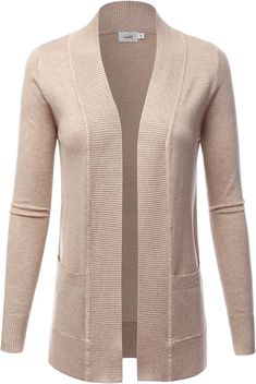 LALABEE Women's Open Front Pockets Knit Long Sleeve Sweater Cardigan-Khaki-S at Amazon Women’s Clothing store Sweater Jackets, Basic Sweater, Warm Cardigan, Cardigan Long Sleeve, Pocket Sweater, Basic Sweaters, Classic Sweater, Cardigan Long, Long Sweaters Cardigan