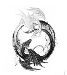 a black and white drawing of a dragon