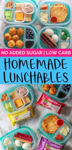 an image of homemade lunches with the words no added sugar low carb