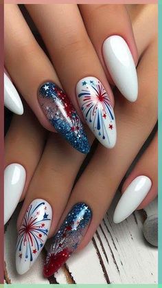 4th Of July Nail Art, Nail Ink, 4th Of July Nail, Firework Nails, Nail 2024, Neat Nails, Beach Nail Art