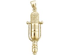 "For a whimsical addition to any musical jewelry collection this 14k gold classic microphone charm pendant is breathtaking. The pendant is crafted with a polished finish and features a carved back design; it measures 9/16\" wide by 1 5/16\" high and weighs approximately 3.9 grams.  SKU# 6249  IMPORTANT NOTE: This pendant is handmade to order. It will be shipped within 5-7 business days or sooner, regardless of the shipping method! -- AVAILABILITY -- * Made-to-Order * FREE First Class Mail Shippi Musical Jewelry, Back Design, Photographic Lighting, Pretty Jewellery, Round Table, Gold Pendant, Custom Jewelry, Charm Pendant, Or Rose