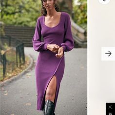 Brand New Never Worn. Silver Long Sleeve Dress, Dark Purple Sweater, Dark Green Midi Dress, Purple Balloon, Purple Sweater Dress, White Crochet Dress, Sheer Midi Dress, Midi Sweater Dress, Long Sleeve Skater Dress