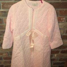 Never Worn Vintage Pink Quilted Bed Jacket/Housecoat. Size Small. 3/4 Length Sleeves, Quilted Satin Like Material, Satin Bow, Zipper Front, Lace Trim. Beautiful, Soft, Vintage Robe. No Snags. Smoke Free Home. Quilted Housecoat, Quilted Bed, Bed Jacket, Dressing Gown, Sleepwear Robe, Satin Bow, Quilt Bedding, Vintage Pink, Women's Intimates