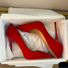 These Are Sooo Beautiful And Sexy. Unfortunately They’re Half A Size Too Small For Me. Great Pop Of Color That Would Look Nice With Matching Red Lipstick! Eu Size 40.5. I Think These Are Best For A 9 (I’m A 9.5 And They’re Slightly Tight Although They’d Probably Stretch Since They’re Suede) Sexy, Red, Fire Engine, 4.5 Inch Heels Pointed Heels, Red Lipstick, Jimmy Choo Shoes, Fire Engine, 5 Inch Heels, Red Suede, Red Fire, Heel Pumps, Pumps Heels