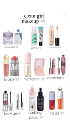 #Makeup Clean Girl Makeup Essentials, Cleam Girl Aestetic, Makeup Routine Clean Girl, Simple Makeup Items, Make Up Essentials 2023, Glow Up Items, Natural Makeup Essentials, Starter Makeup Products, Clean Girl Makeup For School