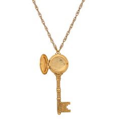 Unlock a world of elegance with our art deco-inspired skeleton key pendant, boasting intricate floral motifs adorning its charming locket, capable of safeguarding cherished memories within two delicately nestled photos. Suspended gracefully from a sleek rope chain, this pendant exudes vintage allure with its graceful curves and ornate detailing, making it a captivating addition to any jewelry collection. Perfect for those who appreciate both style and sentiment, this piece effortlessly merges ti Classic Jewelry With Keys For Gifts, Vintage Pendant Jewelry With Keys, Vintage Gold Key Necklace, Vintage Gold Jewelry With Keys, Vintage Gold Necklaces With Keys, Antique Gold Necklaces With Two Keys, Key Necklace Vintage, Interesting Jewelry, 1928 Jewelry