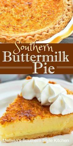 southern buttermilk pie with whipped cream on top