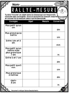 a worksheet with the words rally me - measure and other things to do