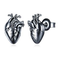 PRICES MAY VARY. 🖤【Design】: Our anatomical heart earrings feature a unique and edgy design that showcases a detailed representation of the human heart, symbolizing the essence of life and passion. Perfect for those who appreciate punk jewelry. 🖤【Material】: Our Black anatomical heart earrings are made of 925 sterling silver, which is not only visually appealing but also durable and won't fade or lose its luster easily. They are also hypoallergenic, lead-free, nickel-free and cadmium-free,making Punk Surgical Steel Earrings For Gifts, Punk Style Surgical Steel Earrings For Gift, Punk Heart-shaped Earrings For Gifts, Punk Heart Earrings As A Gift, Punk Style Heart-shaped Earrings As Gift, Punk Style Heart Shaped Earrings For Gift, Punk Style Heart Earrings For Gift, Anatomical Heart Jewelry, Bat Skull