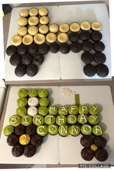 two boxes with cupcakes in the shape of a horse and happy birthday connour