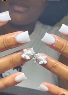 Nut White Nail Designs, White And Pink Birthday Nails, Short Acrylic Nails White With Design, White Shirt Acrylic Nails, White Nut Nails, Shorties Nails White, White Nails With Bow, White Nails With Charms, White Nail Inspo Acrylic