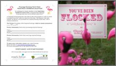 the pink flamingos are standing in the grass and there is a sign that says you've been flocked