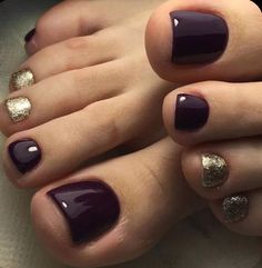 Gold Toe Nails, Fall Toe Nails, Pedicure Gel, Unghie Sfumate, Manicure Art, Pedicure Colors, Nagellack Trends