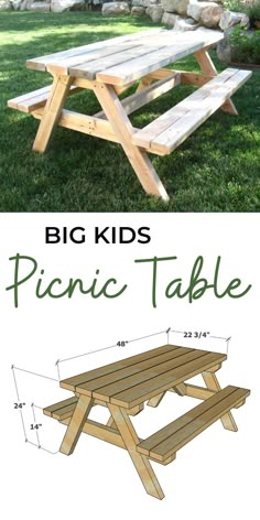 a picnic table is shown with measurements to make it easier for kids to sit at