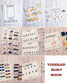 the toddler busy book is filled with activities to help children learn their letters and numbers