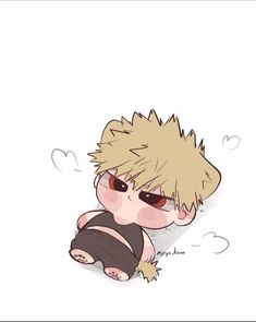 a drawing of a boy with blonde hair and red eyes laying down on the ground