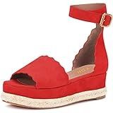 Amazon.com | Alexis Leroy Women's Summer T-Straps Buckle Design Fashion Wedge Heel Sandals Red 9-9.5 M US | Platforms & Wedges