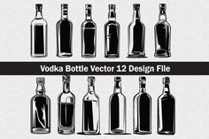 a set of bottles with different shapes and sizes, all in black on a white background