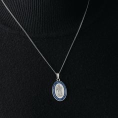 Keep the patron saint of safe travel close to your heart with this Personalized St. Christopher Medallion Necklace. Featuring an engraved image and "Saint Christopher Protect Us" accented in blue enamel on the medallion this St. Christopher pendant makes a stylish addition to any outfit. Customize the Saint Christopher medallion with a four-line inscription of your choice on the reverse side, up to 12 characters per line. Made from brightly polished stainless steel this St. Christopher necklace St Christopher Necklace, St Christopher Pendant, St Christopher, Saint Christopher, Medallion Necklace, Patron Saints, The Saint, Safe Travel, Spring Sale