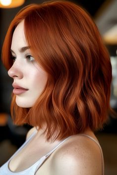 Lob Copper Auburn Hair Colour, long bob wavy Auburn Lob, Long Bob Wavy, Copper Auburn Hair, Auburn Hair Colour, Wavy Long Bob, Long Fine Hair, Bob Wavy, Blonde Tips, Balayage Hair Dark