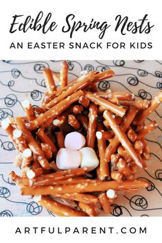 an easter snack for kids with pretzels and marshmallows in the middle