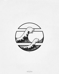 the great wave logo is shown in black and white