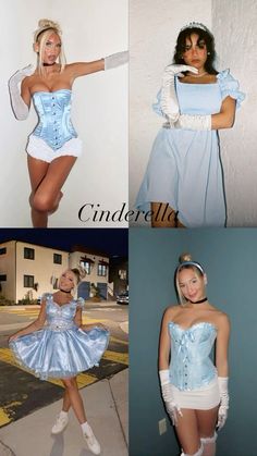 four different pictures of women dressed in costumes