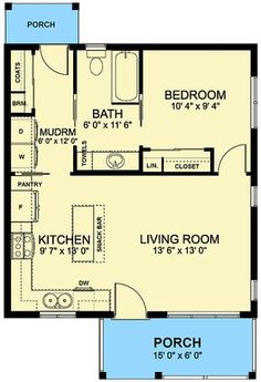 a floor plan for a small house with two bedroom and an attached living room area