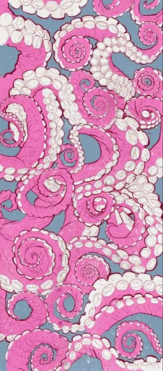 an abstract painting with pink and white swirls on blue background, in shades of pink