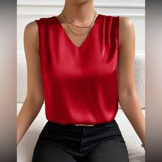 Red V-neck Camisole For Party, Red Sleeveless Camisole For Party, Elegant Red Tank Top For Night Out, Elegant Red Cami Tank Top, Elegant Red Camisole Top, Chic Red Camisole For Party, Chic Red Camisole For Night Out, Chic Red Party Camisole, Elegant Red V-neck Tank Top