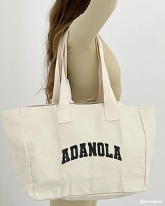 Adanola' Varsity Cream & Black Canvas Tote Bag | Adanola New Balance 530 Outfit, Eco Bag Design, Workout Photoshoot, Cream Tote Bag, Black Canvas Tote Bag, Big Tote Bags, Gym Tote, Bags Aesthetic, Eco Bag