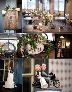 a collage of photos with wedding decorations