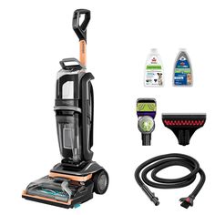 an image of a vacuum cleaner and cleaning supplies