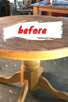 a table with the words before painted on it