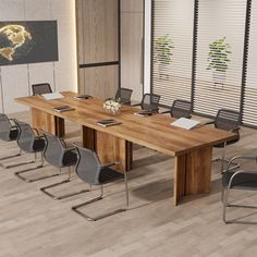 a conference table with chairs around it in an office